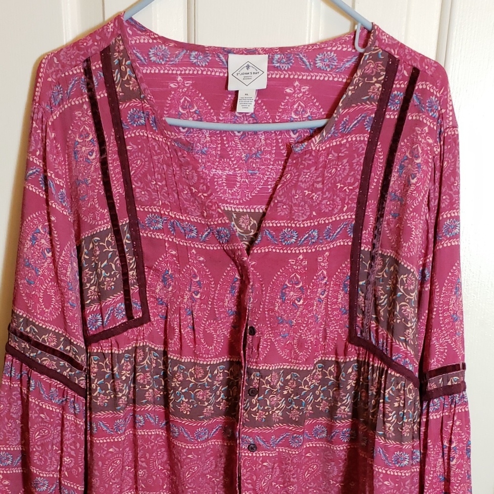 St John's Bay Paisley pink L/S top size XL